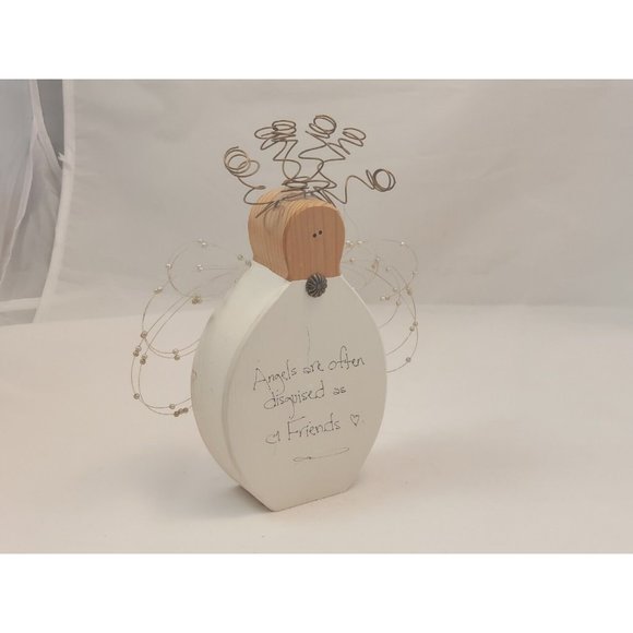 Wooden angel with copper wired hair ANGELS ARE OFTEN DISGUISED AS FRIENDS 8" - Picture 6 of 6